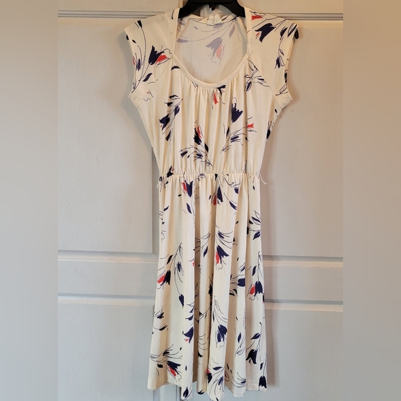Vintage Cream Red Navy Floral Print Swing Dress - Picture 1 of 5